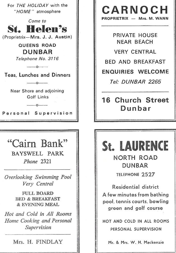 4 guest houses for people to visit in Dunbar in the 1960s